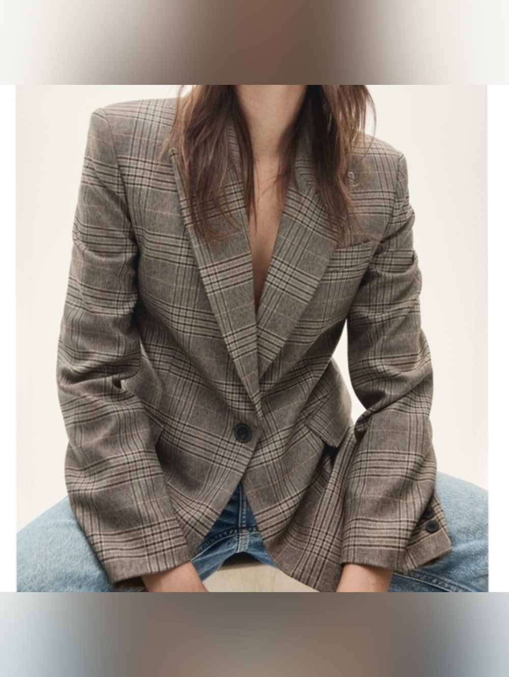 Mango Women's Gray Plaid Single-Button Blazer. GREAT BUY!!